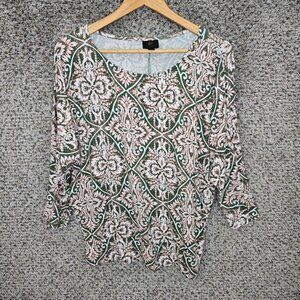 JM Collection Top Womens Small Green Printed Oversized Scoop‎ Neck Tee Casual